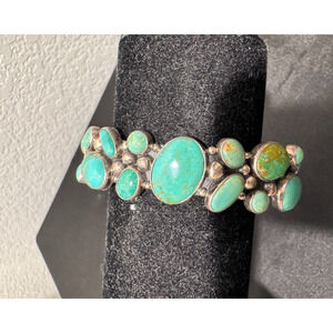 Navajo NAKAI Sterling Silver Green Turquoise Cuff Bracelet Native 17 Stone